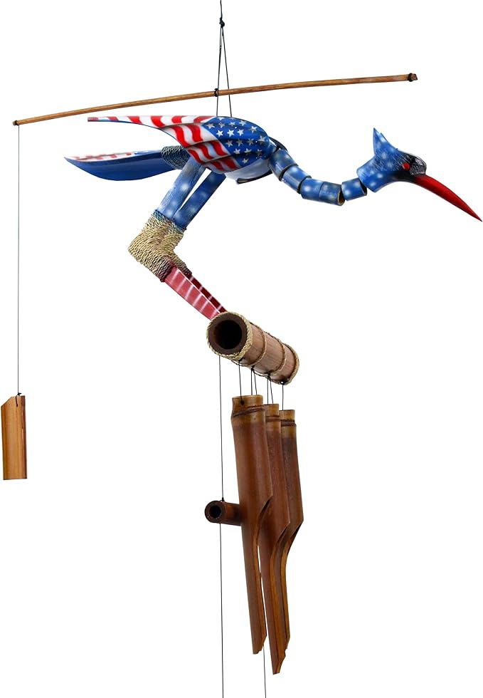 Cohasset Gifts | # 249GA Glen Stars & Stripes Bobbing Head Bird Bamboo Wind Chime