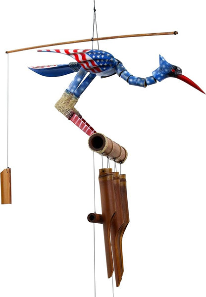 Cohasset Gifts | # 249GA Glen Stars & Stripes Bobbing Head Bird Bamboo Wind Chime