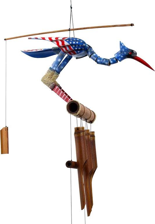 Cohasset Gifts | # 249GA Glen Stars & Stripes Bobbing Head Bird Bamboo Wind Chime