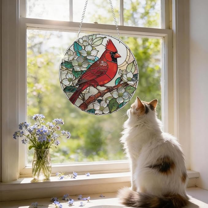 Cardinal Window Hanging Suncatcher, Indoor Window Wall Art, Cardinal Remembrance Gifts, Cardinals Memorial Gifts for Loss of Loved One, Women Grandma Mom, Mothers Day Birthday
