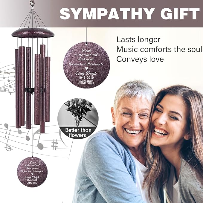 ASTARIN 36" Large Deep Tone Personalized Sympathy Wind Chimes, Memorial Wind Chime for Loss of Mother Father Loved One, Bereavement Gifts Decor Outdoor Patio Garden Graveyard, Produced in USA
