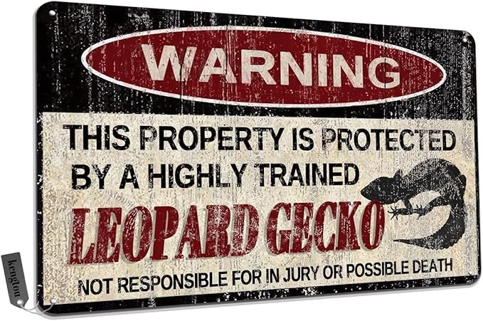 Vintage Leopard Gecko Metal Sign Warning This Property is Protected by Highly Trained Leopard Gecko Yard Sign Outdoor Home Wall Decor 12x8Inch