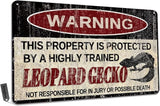 Vintage Leopard Gecko Metal Sign Warning This Property is Protected by Highly Trained Leopard Gecko Yard Sign Outdoor Home Wall Decor 12x8Inch
