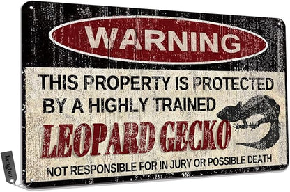 Vintage Leopard Gecko Metal Sign Warning This Property is Protected by Highly Trained Leopard Gecko Yard Sign Outdoor Home Wall Decor 12x8Inch