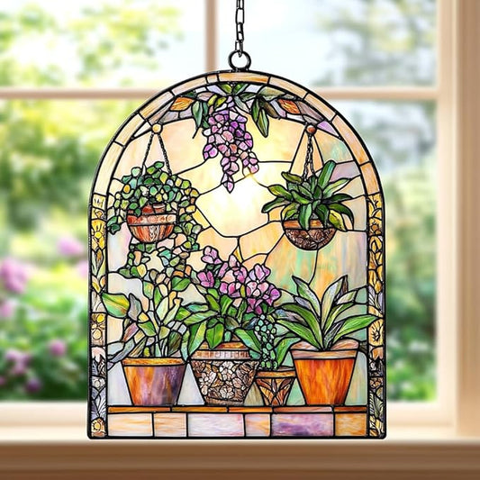 Garden Lovers Acrylic Suncatcher Stained Glass Effect Window Car Hanging Christmas Ornament Indoor Outdoor Decor Garden Sun Catcher Panel for Acrylic Suncatcher Lover for Women Mom Grandma