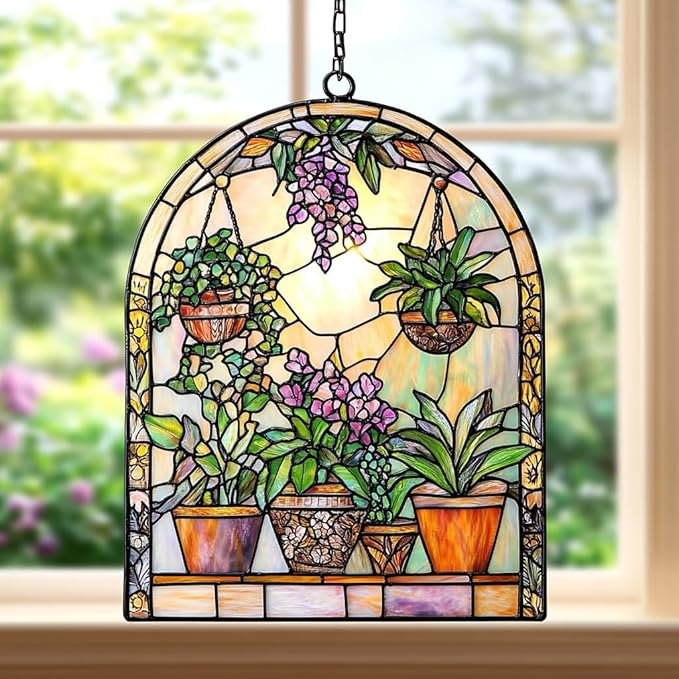 Garden Lovers Acrylic Suncatcher Stained Glass Effect Window Car Hanging Christmas Ornament Indoor Outdoor Decor Garden Sun Catcher Panel for Acrylic Suncatcher Lover for Women Mom Grandma