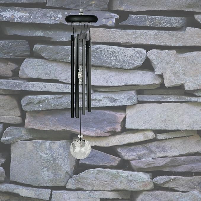 Woodstock Wind Chimes for Outside, Garden Decor, Outdoor Decor for Your Patio and Porch (16") Woodstock Crystal Meditation Black Wind Chimes Gifts (CCMK)