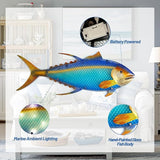 LIFFY Metal Fish Wall Decor,36" Large Tuna Wall Art with Led Lights,Indoor Outdoor Mounted Nautical Hanging Decorations for Home Garden Patio,Gift for Coastal Decor & Ocean Lover