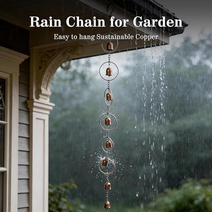 Hanging Rain Chime Metal Rain Chain Garden Wind Chimes Decorative Bell Musical Rain Feng Shui Good Luck Chimes for Gutter Drainage Home Outside Decor