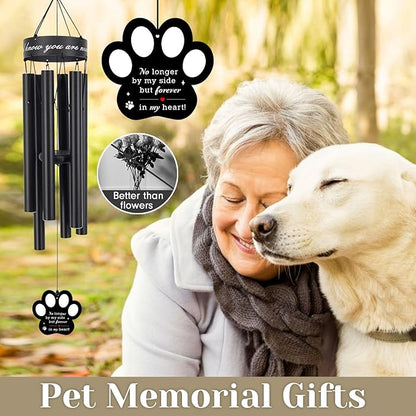 Pet Memorial Wind Chime, 30 Inches Paw Print Pet Remembrance Gift to Honor and Remember a Dog, Cat, or Other Pet, Premium Metal Wind Chime, Black