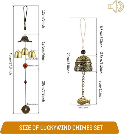 Jetec 4 Pieces Feng Shui Wind Chime for Good Luck 3-Bell Vintage Hanging Wind Chime Vintage Dragon Bell for Wealth Home Garden Patio Hanging Blessing Decoration