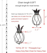 Metal Pineapple Heavy Duty Rain Chain for Heavy Rain, Functional and Decorative Replacement Downspout Chain for Outside, Rain Catcher Chain for Gutters, 8.5FT