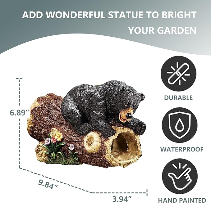 Elenon Bear Decorative Gutter Downspout Extension Statue, Animal Gutter Guardian Rain Downspout Extender, Garden Splash Block Outdoor Sculpture for 2" × 3" Down Spouts Decor