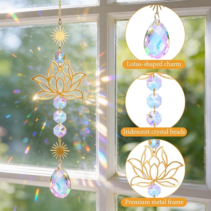 2Pcs Sun Catcher Crystals, Crystal Suncatchers Window Hanging, Natural Amethyst Pendant Ornament for Indoor Outdoor Prism Home Garden Meditation Decor