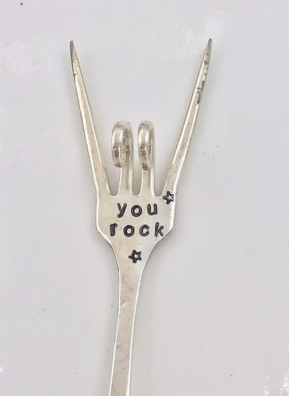 YOU ROCK Flower Pot Marker, Plant sign, recycled Fork
