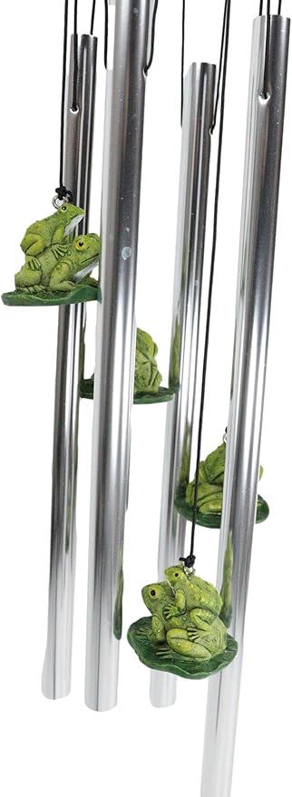 Ebros Gift Whimsical Summer Adventures Green Frog Mother with Babies Family Crouching On Lily Pads by Pond Resonant Tube Wind Chime Sculpture Outdoors Garden Lawn Patio Home Pool Deck Accent Decor