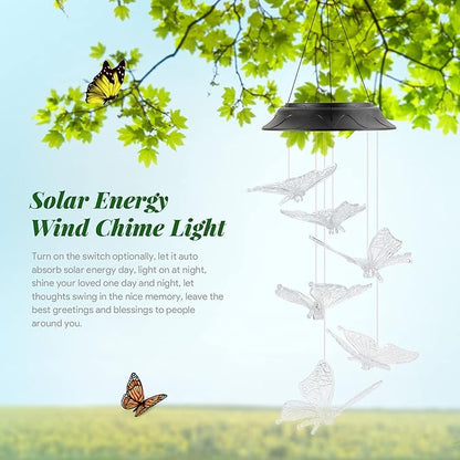 Mom Grandma Nana Wife Sister Gifts for Mothers Day, Mother Birthday Gardening Butterfly Gifts for Women, Wind Chimes Solar Lights Outdoor Decor for Garden Patio Yard Porch