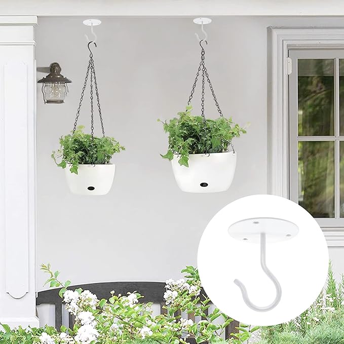 3 Pack Ceiling Hooks for Hanging Plants, Wall Mount Metal Heavy Duty Hooks Hangers for Bird Feeders, Planters, Lanterns, Wind Chimes, Indoor Decorations, White
