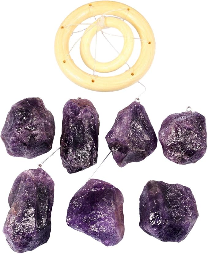 mookaitedecor Amethyst Stones Rough Crystals Wind Chimes for Home Garden Decoration 17-21 Inches