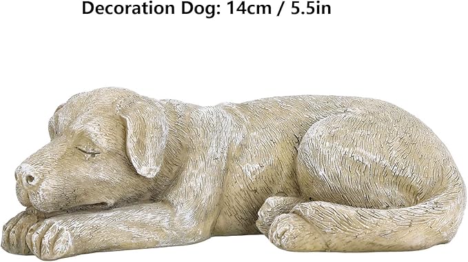 Hapivida Dog Garden Statue, 5.5in Mini Puppy Garden Memorial Stone Sleeping Dog Statue Decor Outdoor Resin Realistics Sculptures Gift Brown
