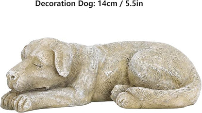 Hapivida Dog Garden Statue, 5.5in Mini Puppy Garden Memorial Stone Sleeping Dog Statue Decor Outdoor Resin Realistics Sculptures Gift Brown