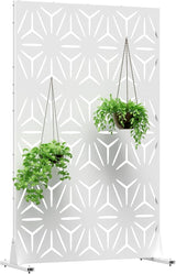 Metal Privacy Screen for Outdoor Freestanding Privacy Screens, 72" H x 44" W Patio Metal Fence Panels with Stand, Portable White Screens for Outside Deck Balcony Garden and Indoor
