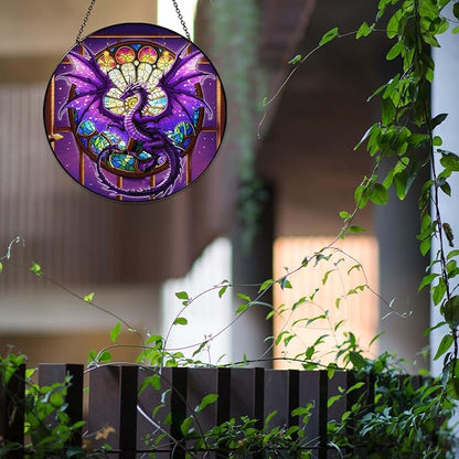 Purple Dragon Stained Glass Window Hanging Dragons SunCatcher Dragon Lovers Gifts for Kid Room Decor Handmade SunCatcher Decoration for Home Decor, 7.87inch