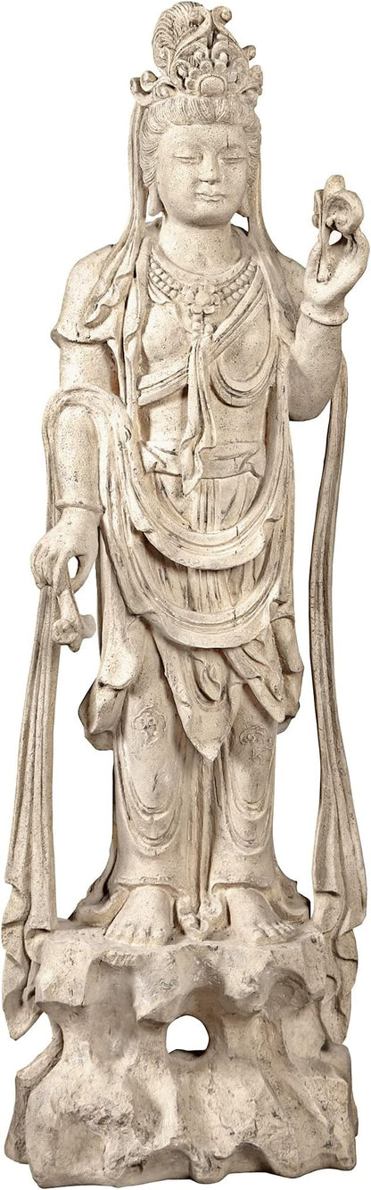 Design Toscano Guan-Yin Patroness of Compassion Asian Decor Outdoor Garden Statue, 54 inches Tall, Fiberglass Cast Stone Resin, Limestone Finish