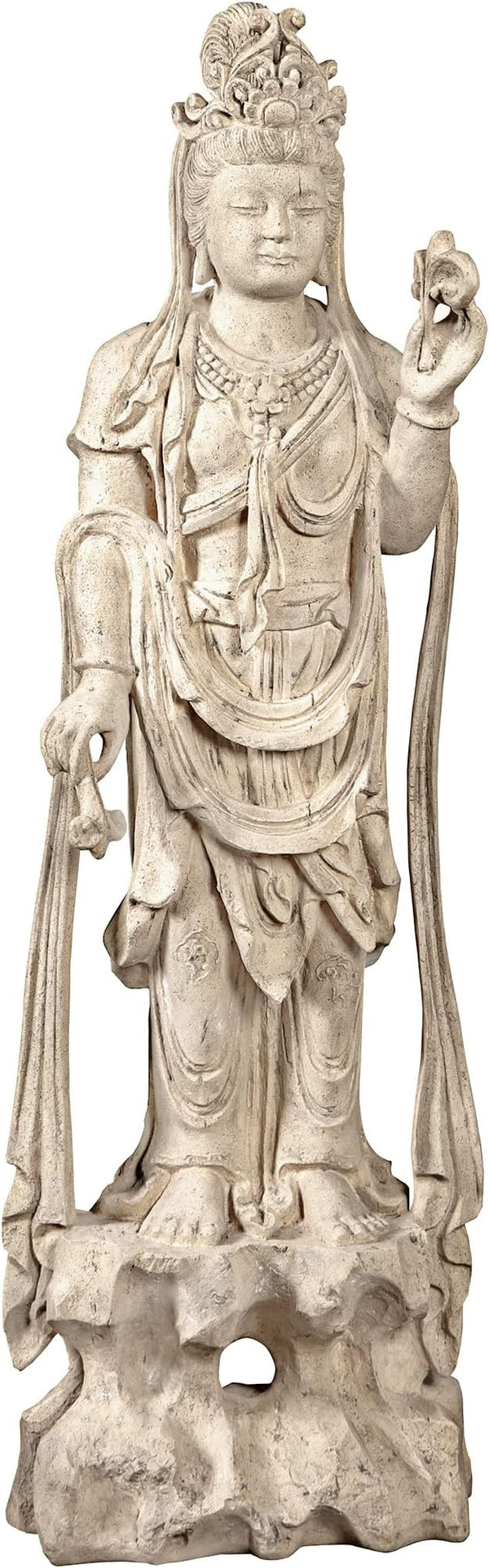 Design Toscano Guan-Yin Patroness of Compassion Asian Decor Outdoor Garden Statue, 54 inches Tall, Fiberglass Cast Stone Resin, Limestone Finish