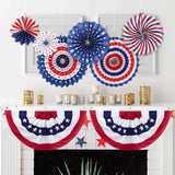 8 Pack American Pleated Fan Flag, 1.5 x 3 Ft Red White and Blue Half Fan Flag Bunting Banner, Patriotic Decorations USA Bunting Flags Outdoor Indoor for Porch Garden Memorial Day 4th of July Decor