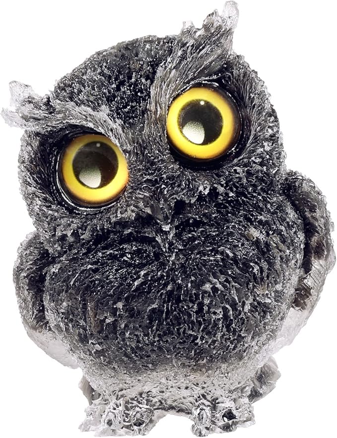 Nupuyai 3 inches Orgone Resin Crystal Chips Tumbled Stone Owl Statue, Mini Hand Carved Stone Crystal Animal Figurines for Tabletop Indoor Outdoor, Black Obsidian