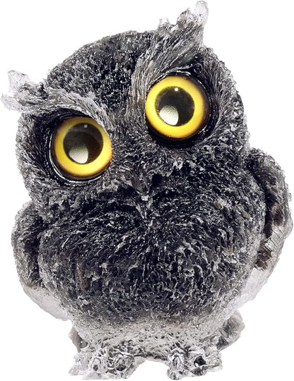 Nupuyai 3 inches Orgone Resin Crystal Chips Tumbled Stone Owl Statue, Mini Hand Carved Stone Crystal Animal Figurines for Tabletop Indoor Outdoor, Black Obsidian