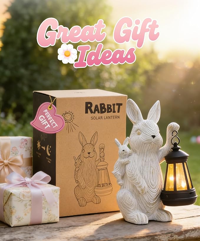 Nacome Solar Bunny Outdoor Garden Statues: Outside Decor with Lantern for Yard Art Lawn Ornaments Porch Patio Balcony - Birthday Gifts for Mom Women Grandma