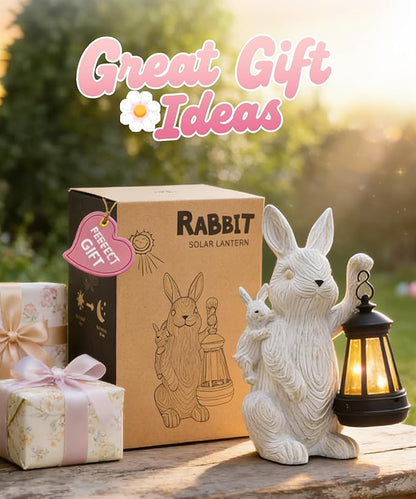 Nacome Solar Bunny Outdoor Garden Statues: Outside Decor with Lantern for Yard Art Lawn Ornaments Porch Patio Balcony - Birthday Gifts for Mom Women Grandma