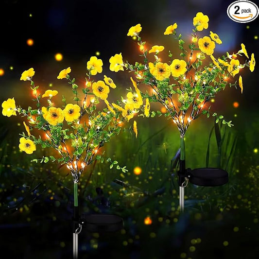 Glooglitter 2 Pack Solar Stake Lights Outdoor Decor Waterproof Mums Artificial Flowers Solar Lights for Outdoor Garden Yard Pathway Decor (Yellow,Violet)