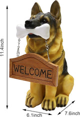 Nature's Mark German Sheperd Dog Puppy Statue with Reversible Welcome Sign and Go Away Sign Resin Garden Decor 12" H