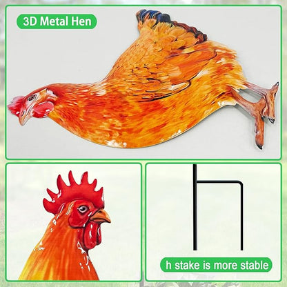 Metal Chicken Outdoor Decor,4 Pack Realistic Hen and Rooster Yard Stakes for Outside,Patio,Garden and Lawn Ornaments