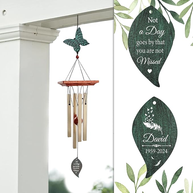 ASTARIN Cardinal Memorial Wind Chimes, Personalized 26" Small Metal Symphthy Wind Chime, Bereavement Gift for Loss of Loved One Father Mother, Dragonflie Damselflie Decor for Outside Patio Garden