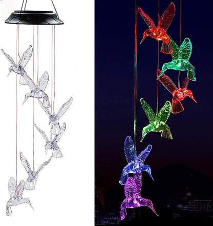 Solar Hummingbird Wind Chimes - Color Changing LED Lights, Waterproof Outdoor for Home, Yard, Night, Garden