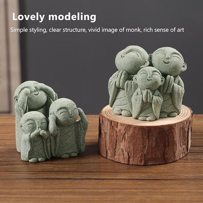 Mini Monk Buddha Statue Green Sandstone Statues Zen Monk Praying Statue Sculptures for Wealth Good Luck Feng Shui Decor Home Fish Tank Aquarium Garden (Style 3)