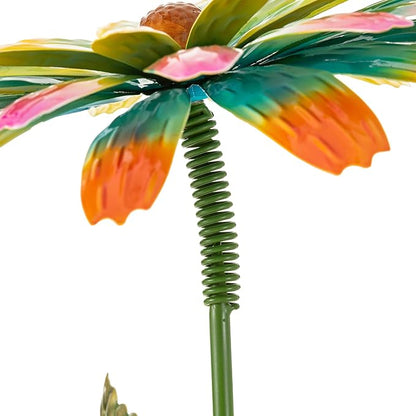 Glitzhome Metal Flower Yard Stake, 41" H Hand Painted Garden Flower with Red Green Petals, Iron Garden Yard Spring Decor for Lawn Landscape