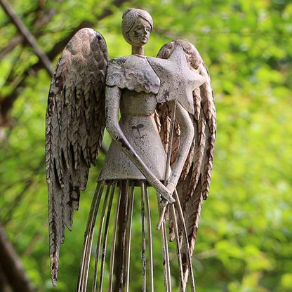 Attraction Design Antiqued Metal Garden Angel Statue Set of 2, Indoor Outdoor Angel Yard Art Decor Lawn Patio Decorations Holiday Decor Garden Idea (2 Pack)