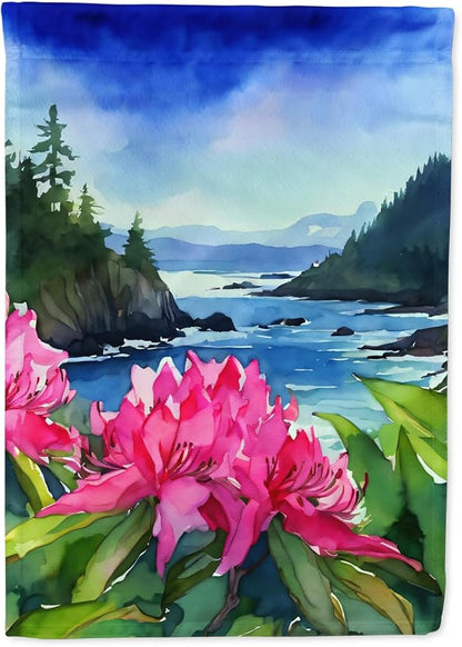Caroline's Treasures Washington Coast Rhododendrons in Watercolor House Flag Large Porch Sleeve Pole Decorative Outside Yard Banner Artwork Wall Hanging, Polyester, House Size, Multicolor