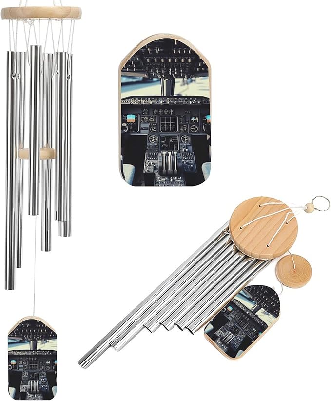 Wind Chimes for Outside,Airplane Cockpit Printed Cute Aluminium Windchimes Outdoors,Soothing Melodic Memorial Wind Chime for House Porch Patio Garden Balcony Decor