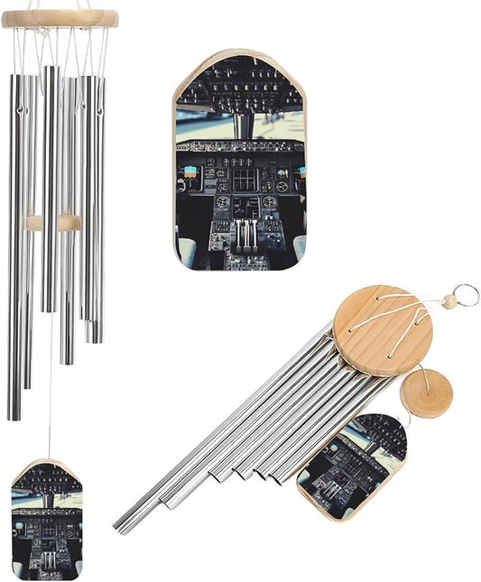 Wind Chimes for Outside,Airplane Cockpit Printed Cute Aluminium Windchimes Outdoors,Soothing Melodic Memorial Wind Chime for House Porch Patio Garden Balcony Decor
