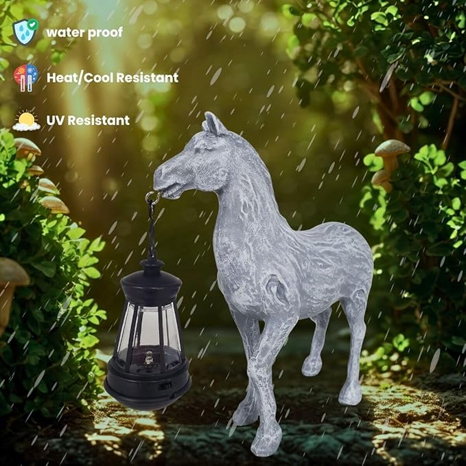 Horse Garden Statue with Solar Lantern,Garden Outdoor Horse Figurines Decor for Farmhouse Patio Yard Lawn Home Gifts for Mom Grandma Wome Housewarming Christmas Birthday