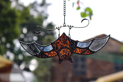 BOXCASA Bat Stained Glass Window Hangings, Bat Suncatcher Halloween Decoration,Bat Decor Hanging for Home, Office, Kitchen,Living Room