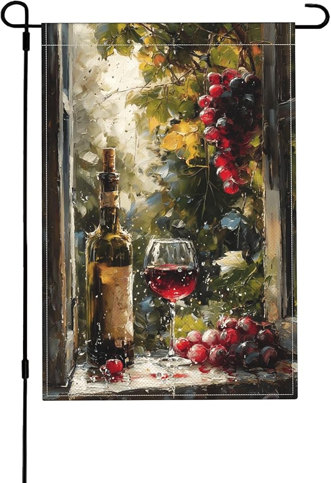 Wine Garden Flag Seasonal Double Sided 12 x 18 Inch Small Yard Flag for Indoor Outdoor Decor Holiday All Seasons