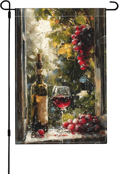Wine Garden Flag Seasonal Double Sided 12 x 18 Inch Small Yard Flag for Indoor Outdoor Decor Holiday All Seasons