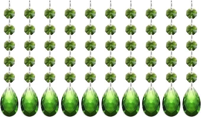 PATIKIL Teardrop Crystal Chandelier Pendants Beads, 10 Pack 145mm Length 38mm Chandelier Prisms Parts Ornaments Hanging Beads for DIY Arts Crafts Decoration, Green